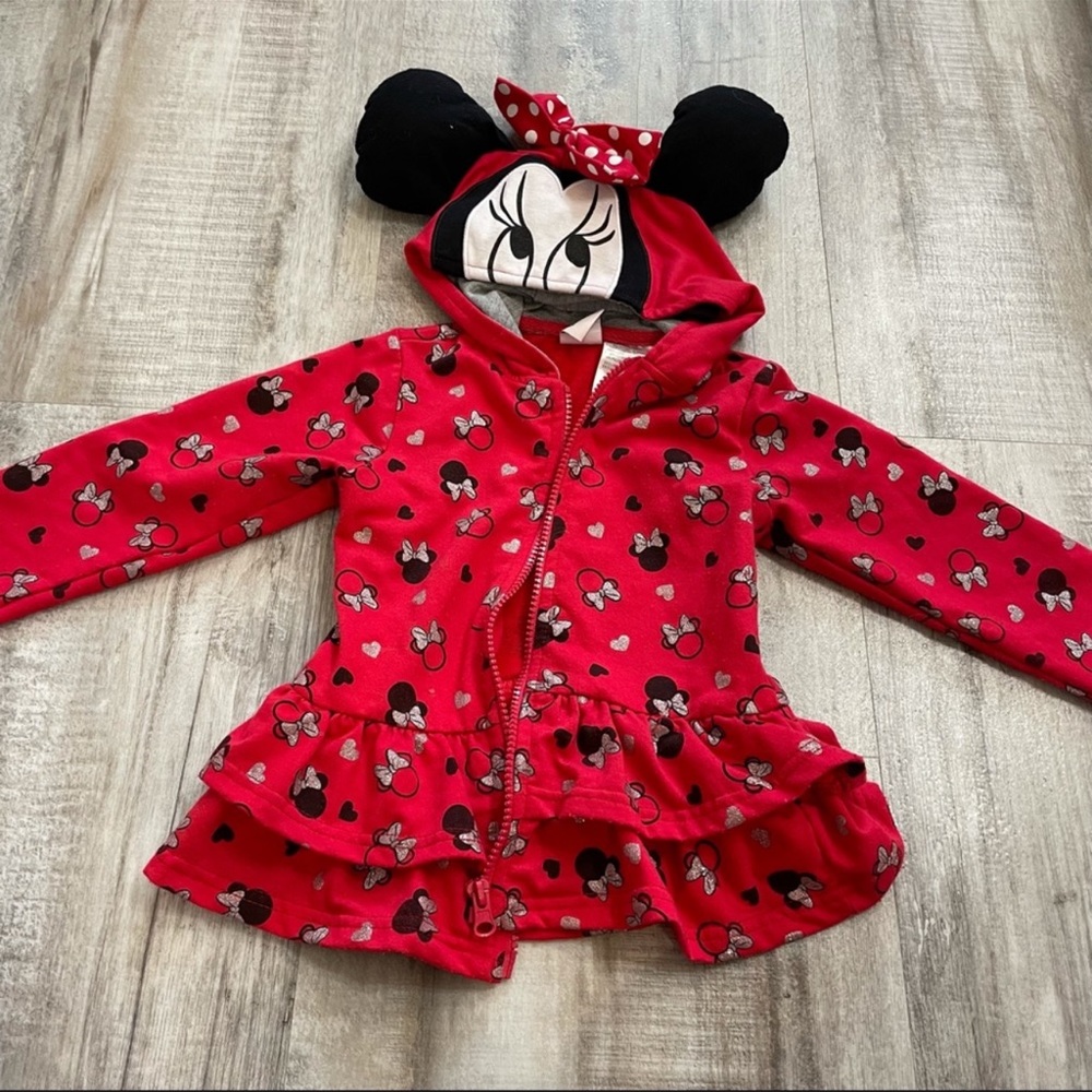 Disney Girls Minnie Mouse Zip-Up Hoodie w/ Ears 3T